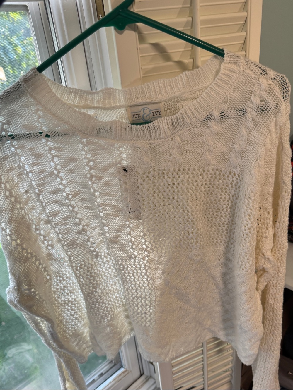Francesca's Collections Cream Open-Knit Crewneck Sweater